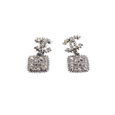 Chanel Earrings CC Drop Dark Grey Square